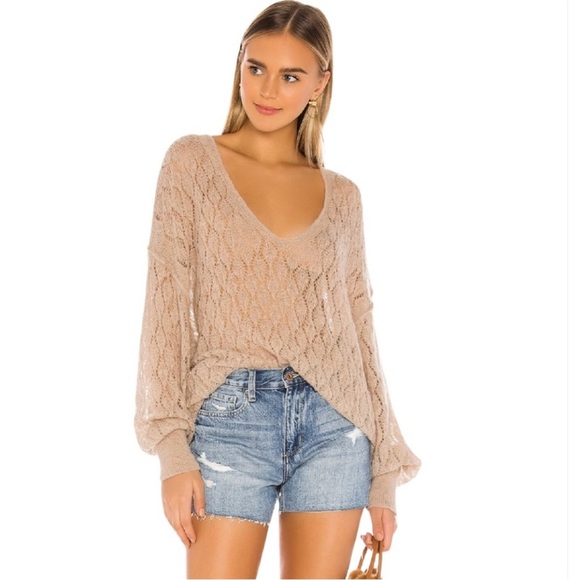 Free People Say Hello Sweater wool alpaca open knit whimsical neutral slouchy - Picture 1 of 13